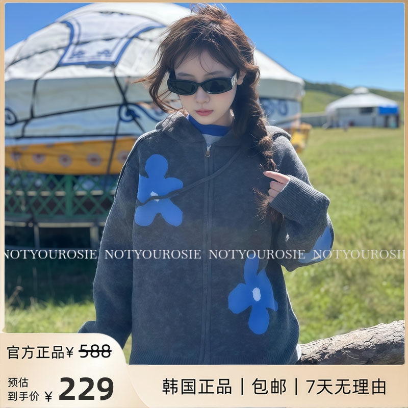 韩系花朵花朵连帽毛衣慵懒休闲