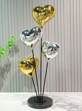 简约创意电镀心形气球摆件样板房样品屋展示中心大厅客厅电视柜桌