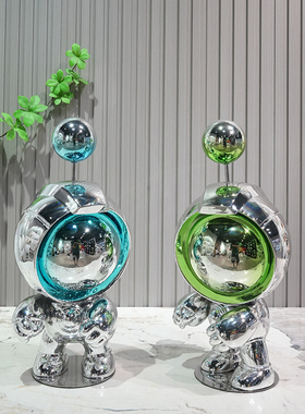 现代简约天线宝宝艺术品电镀太空人公仔发光桌面装饰万圣节摆件