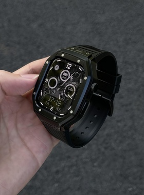 金属改装理查全包装甲一体表带适用苹果手表S9iwatch8765氟橡硅胶