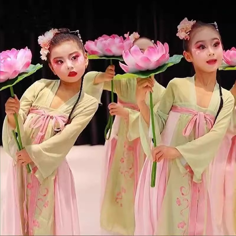 鱼戏莲叶间江南可采莲儿童古典舞演出服装荷花荷叶道具女童表演服