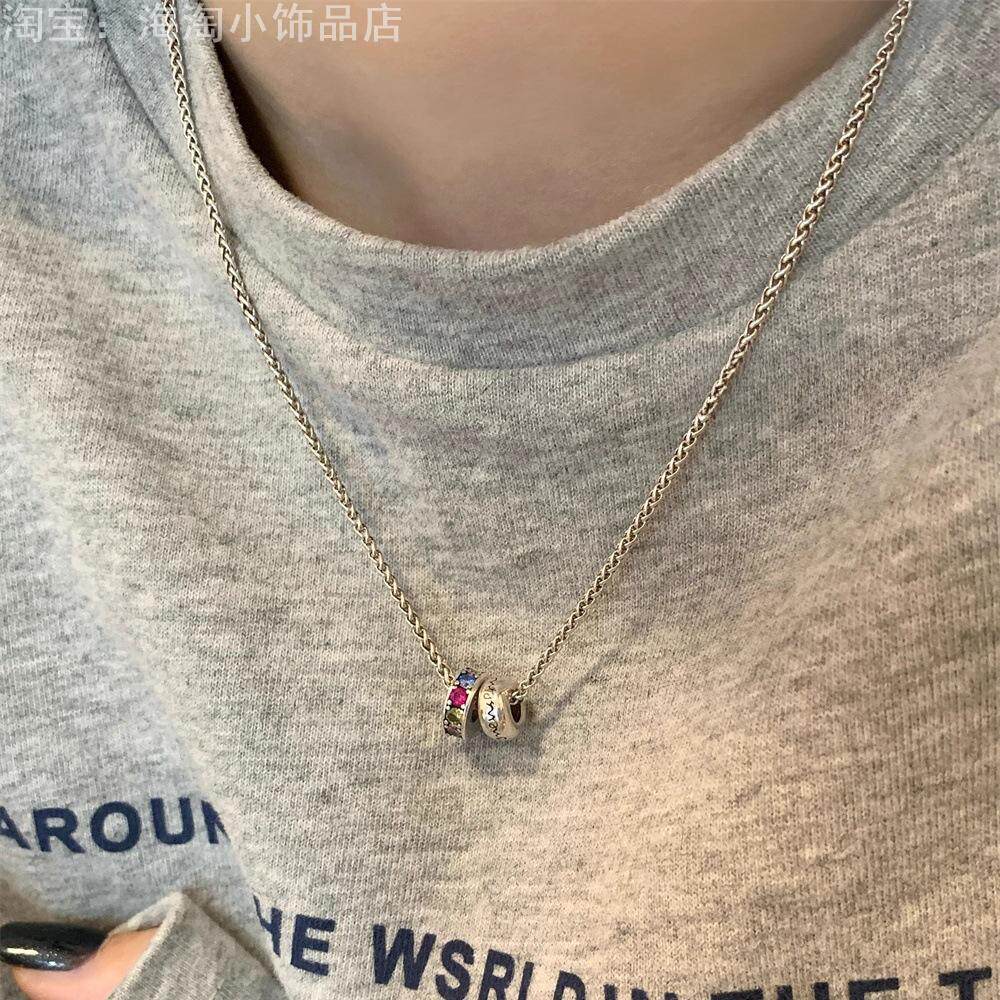 彩钻嘻哈复古卫衣字母吊坠项链女百搭配饰高级感轻奢小众锁骨颈链