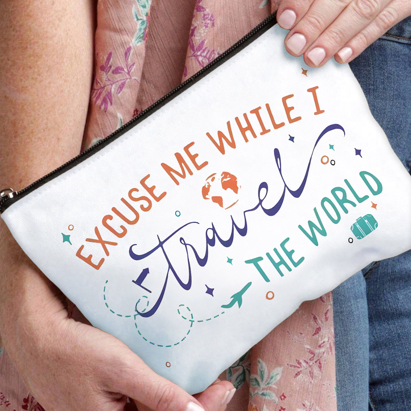 卡通字母猫印花拉链化妆包