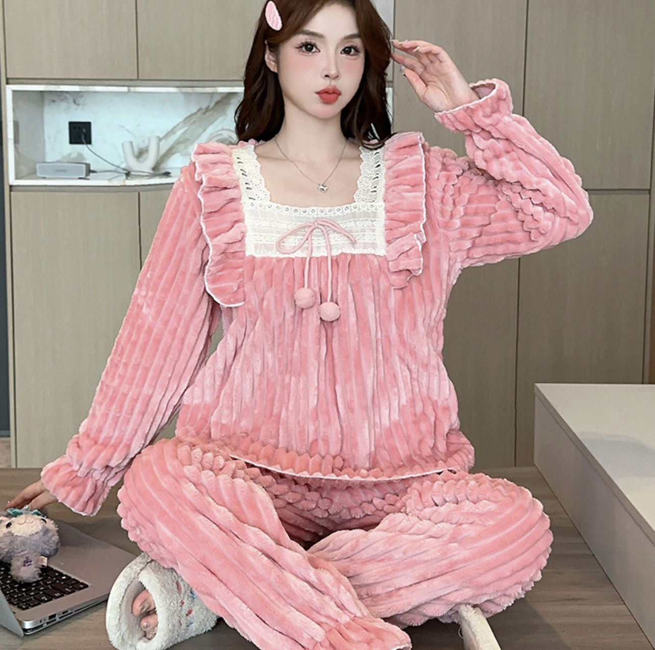 公主风银狐绒睡衣全尺寸，超暖和的银狐绒上身完全不扎-第3张图片-提都小院
