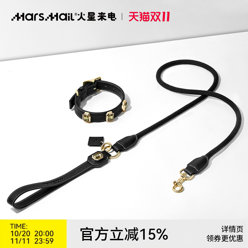 火星来电超纤皮革宠物项圈牵引绳