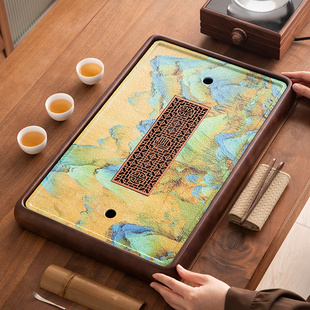 千里江山茶盘家用创意石头茶托盘陶瓷功夫茶具茶台储水排水式茶海