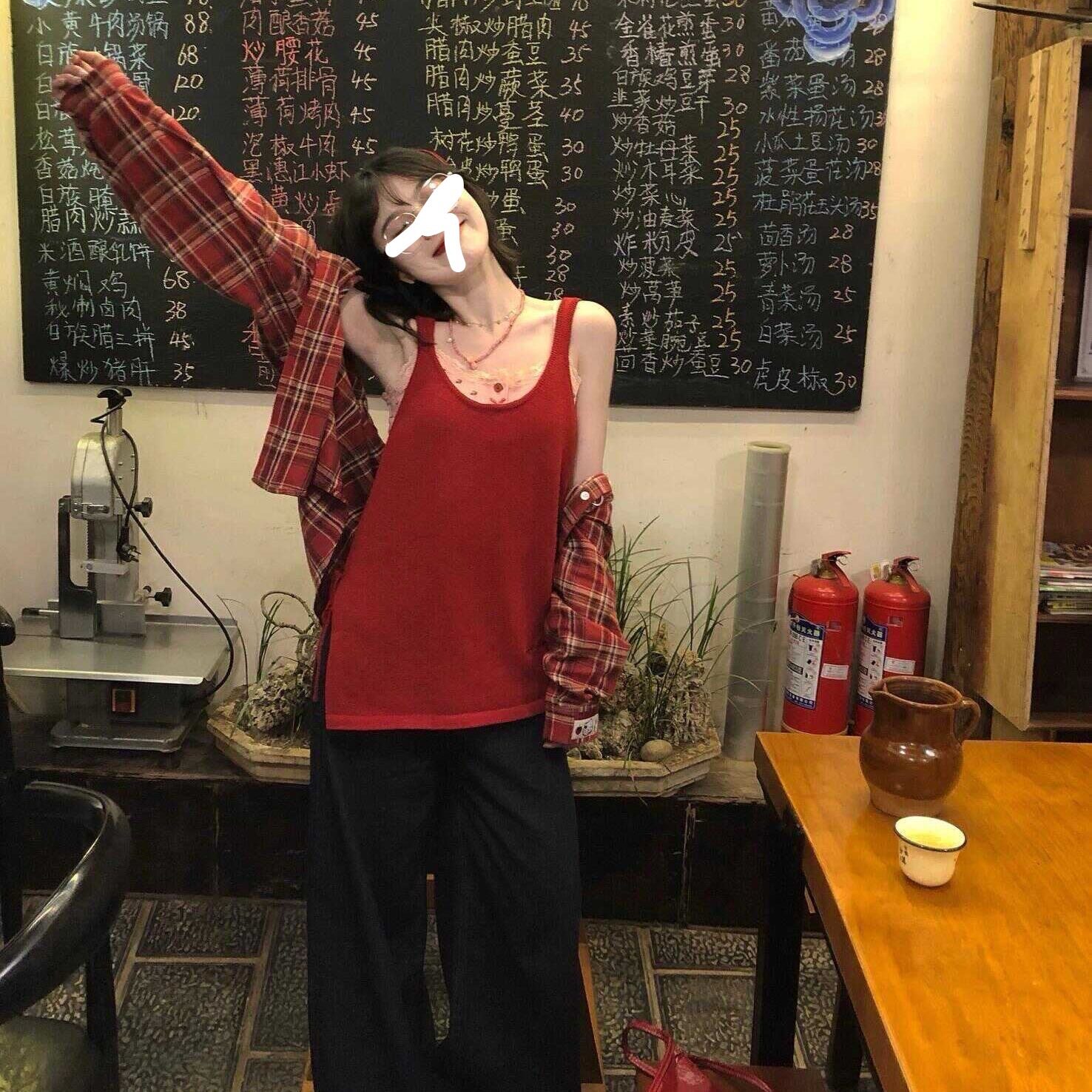设计感叠穿红色针织吊带背心女夏季新款慵懒风宽松外穿无袖上衣