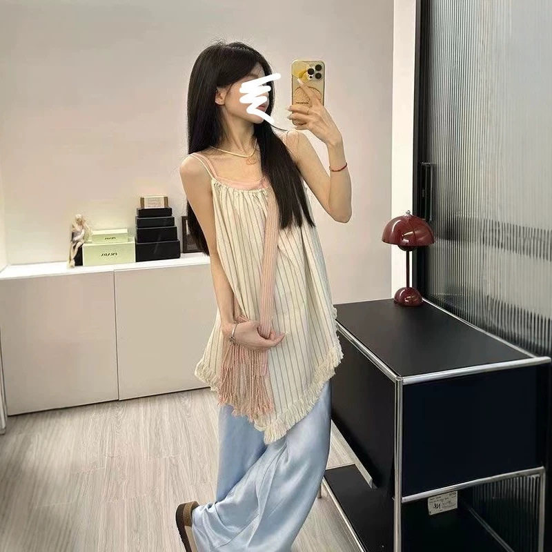 甜美条纹吊带背心女夏季