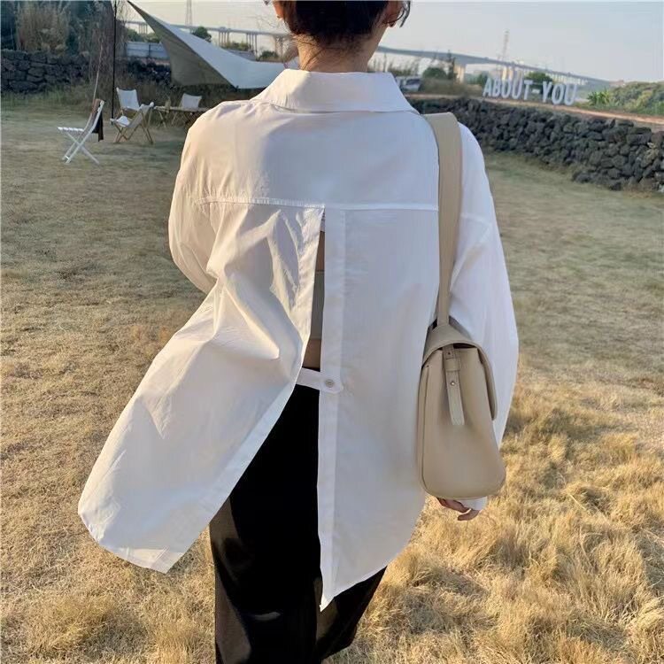 春秋25新款蓝色衬衫女长