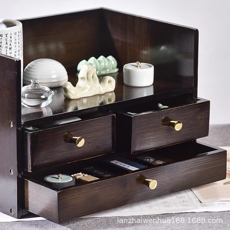 兰斋 书房置物收纳架毛笔架文房四宝抽屉收纳书法多用多功能桌面