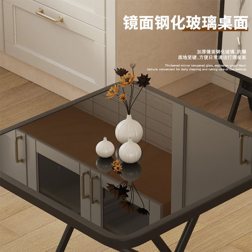 折叠方桌80*80家用饭桌小户型简易租房餐桌钢化玻璃户外摆摊圆桌
