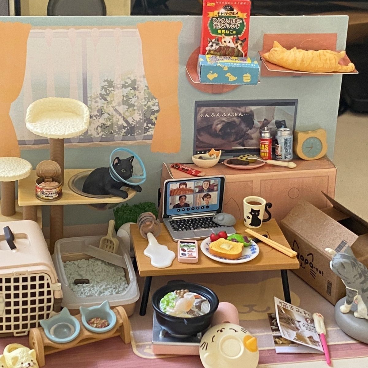 跨境 潮玩盲盒 我和猫的日常 微缩场景仿真模型潮玩模具猫屋 收藏