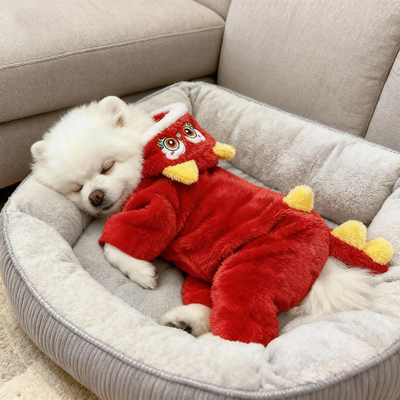 狗狗衣服冬装新年舞狮唐装泰迪比熊雪纳瑞小型犬猫咪过年四脚棉衣