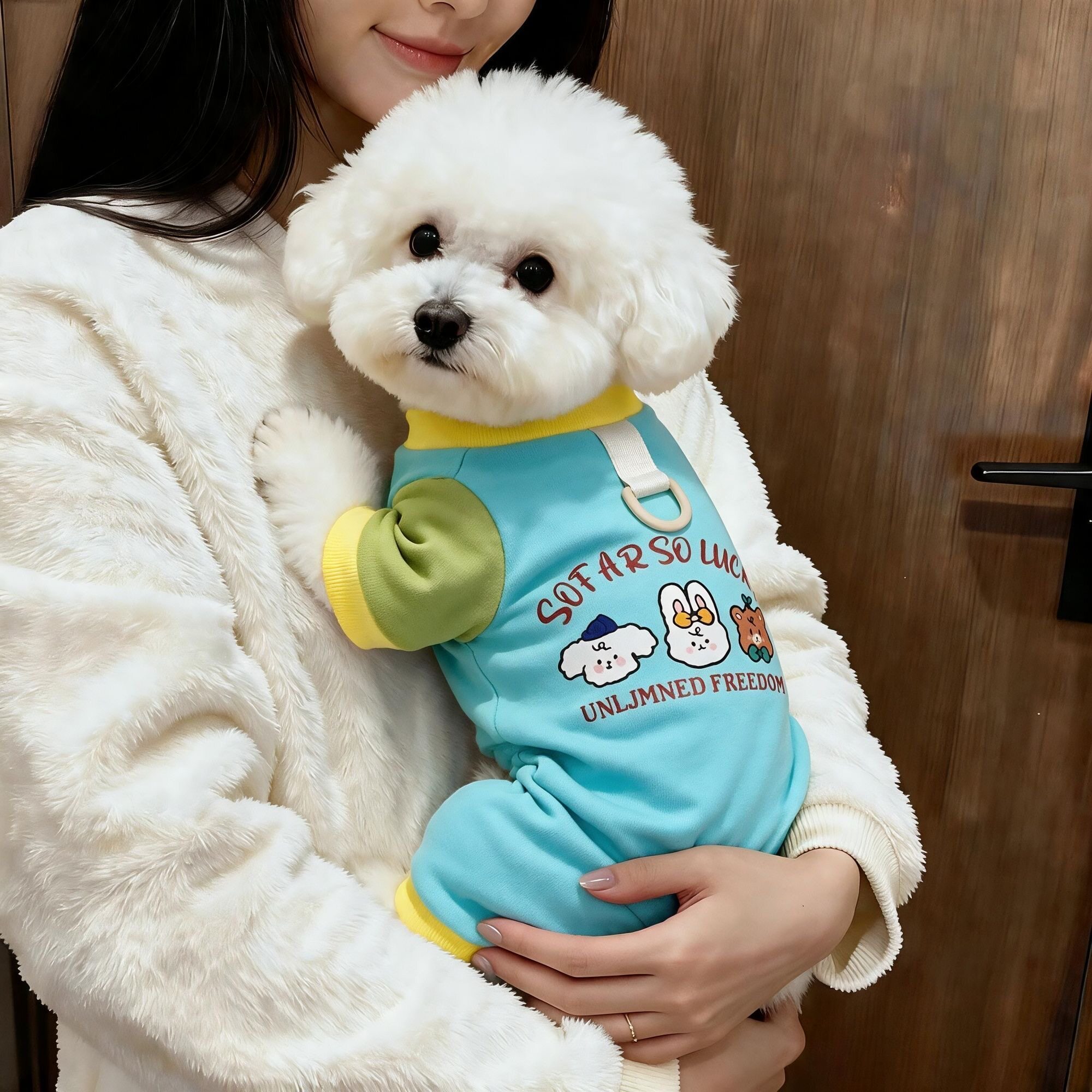 狗狗衣服秋冬装小型犬印花四脚衣泰迪比熊博美猫咪宠物服饰可牵引