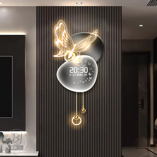 轻奢高级感入户玄关万年历时钟客厅电视背景墙格栅壁灯蝴蝶氛围灯