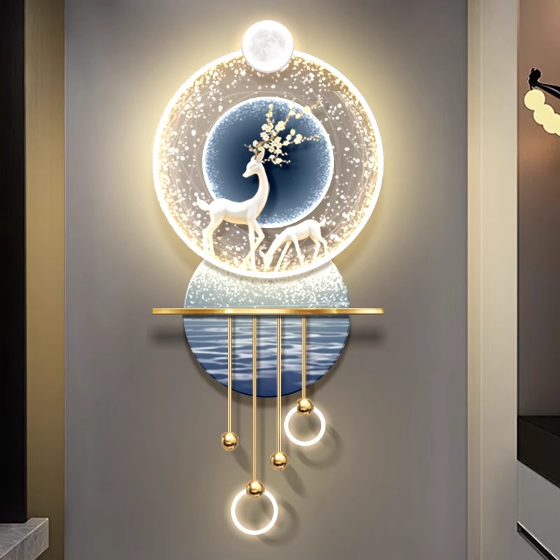 麋鹿玄关装饰画壁灯过道走廊尽头立体轻奢led发光画寓意好客厅画图片
