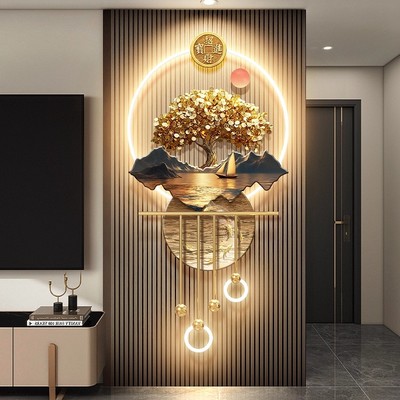 轻奢旭日东升客厅电视格栅装饰画