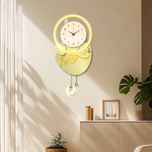 奶油风客厅玄关装饰钟表挂钟高级感抽象艺术壁灯画电视背景装饰画