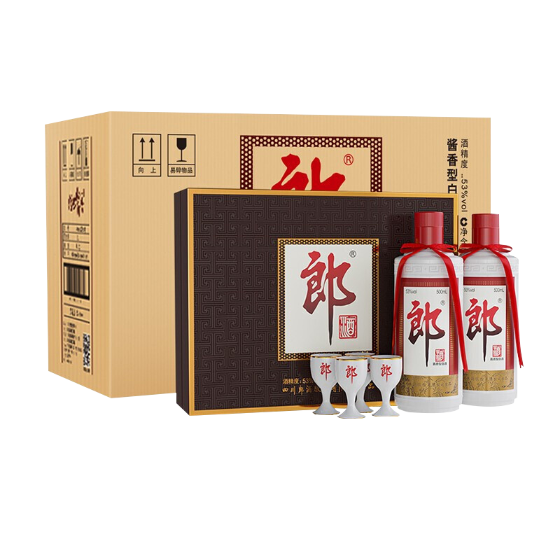 郎酒 郎牌郎酒礼盒 500ml*2*4 53度酱香型白酒 (非原箱发货)