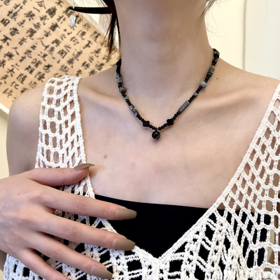 黑云翻墨新中式水墨风串珠项链吊坠质感颈链配饰女