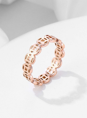 ing风个性铜钱币戒指美好寓意转运戒指气质戒指环