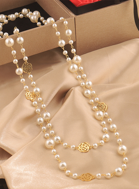 项链新长款玫瑰装饰挂链气质百搭多层毛衣链配饰品