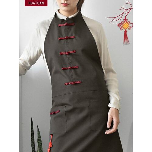 5YK中国风围裙家用厨房纯棉工作服女时尚男防水防油中式定 制LOGO