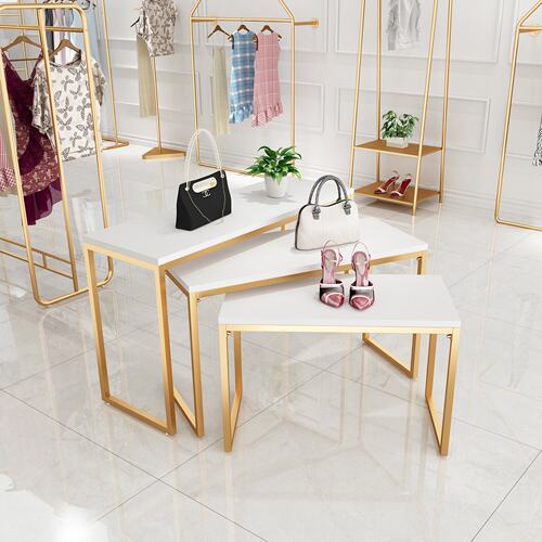 铁艺服装店中间展示台货架中岛简约实木流水台鞋包包橱窗展示桌子
