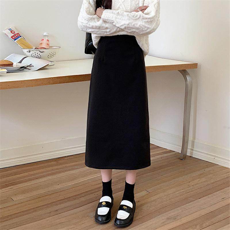毛呢半身裙女秋冬2024新款高腰a字显瘦小个子中长黑色一步包臀裙,女装/女士精品,半身裙,淘宝优惠券,粉丝福利购,淘宝优惠卷