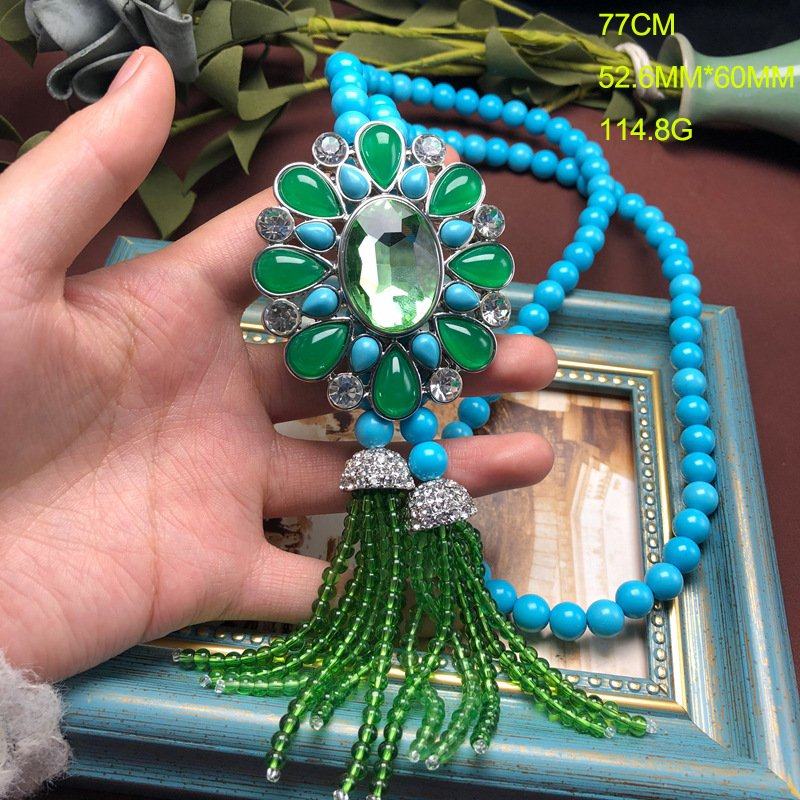 新款复古风设计绿松石串珠项链胸针中长款毛衣链气质百搭两用饰品,饰品/流行首饰/时尚饰品新,颈饰,淘宝优惠券,粉丝福利购,淘宝优惠卷
