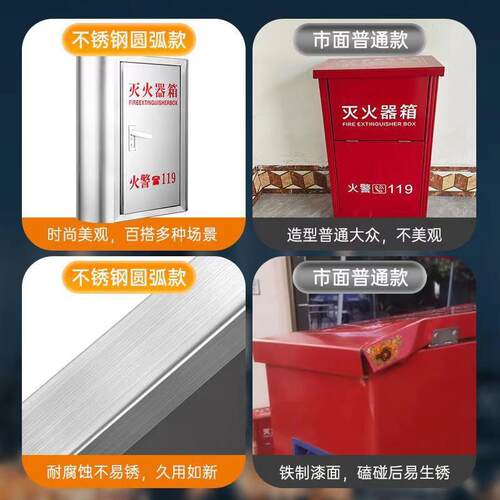 不锈钢灭火器箱圆角弧形防撞灭火器箱304201加厚消防箱消防器材