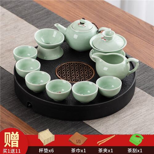 圆形天然乌金石茶盘茶海储排两用沥水简约小型干泡台家用储排托盘