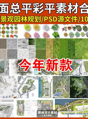 平面总平PS素材建筑景观园林公园别墅乡村设计彩平图psd分层效果p