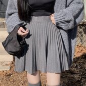 百褶半身裙女秋冬2024新款 韩版 高腰a字显瘦设计感百搭针织短裙