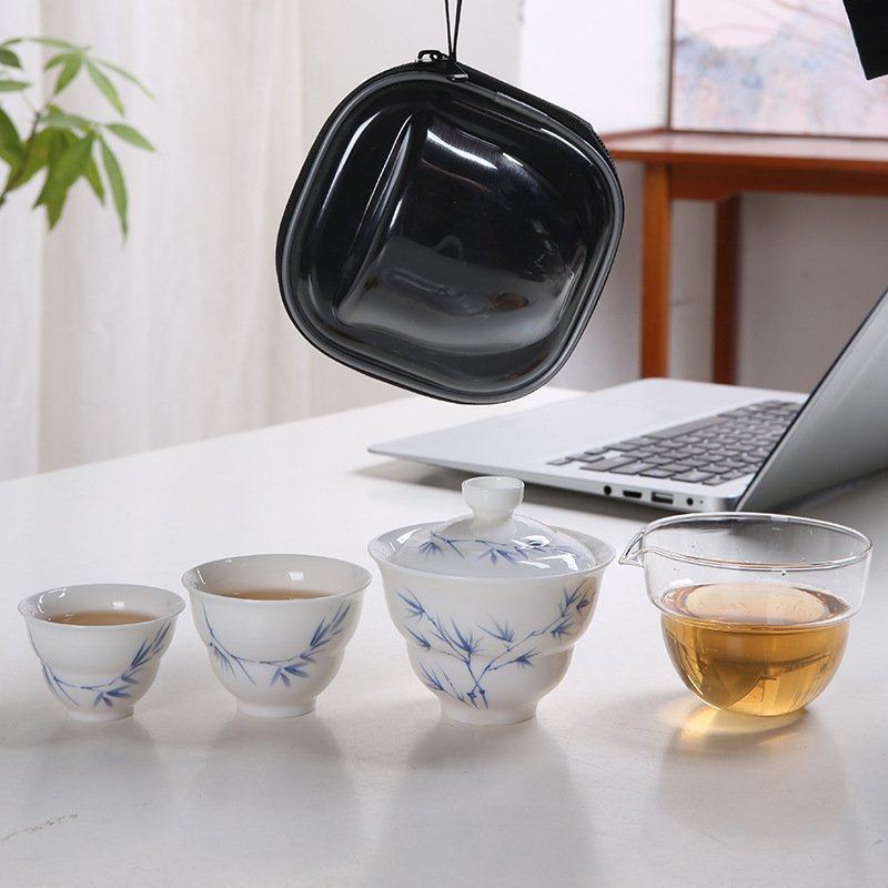 羊脂玉旅行茶具快客杯户外露营便携式功夫茶具泡茶碗陶瓷一壶二杯,餐饮具,盖碗,淘宝优惠券,粉丝福利购,淘宝优惠卷