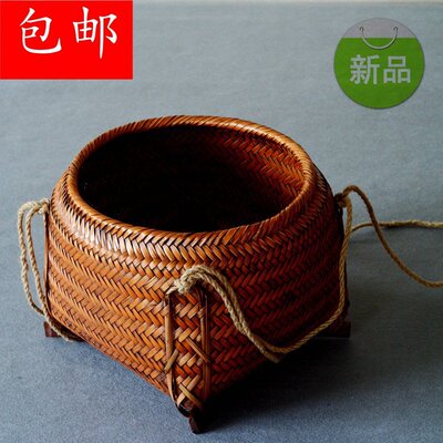 复古竹编收纳筐带盖子家用竹筐结婚喜庆竹匾担竹制品拜神竹筐染色