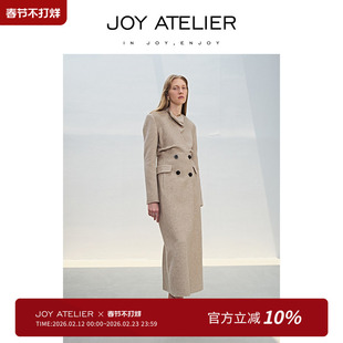 JOY ATELIER真丝羊毛大衣H型收腰结构型裙装版通勤长款毛呢外套女