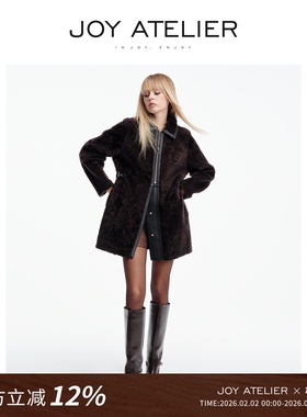 JOY6S32初见 西班牙小拉贡飒爽风拉链金属扣羊皮毛一体外套