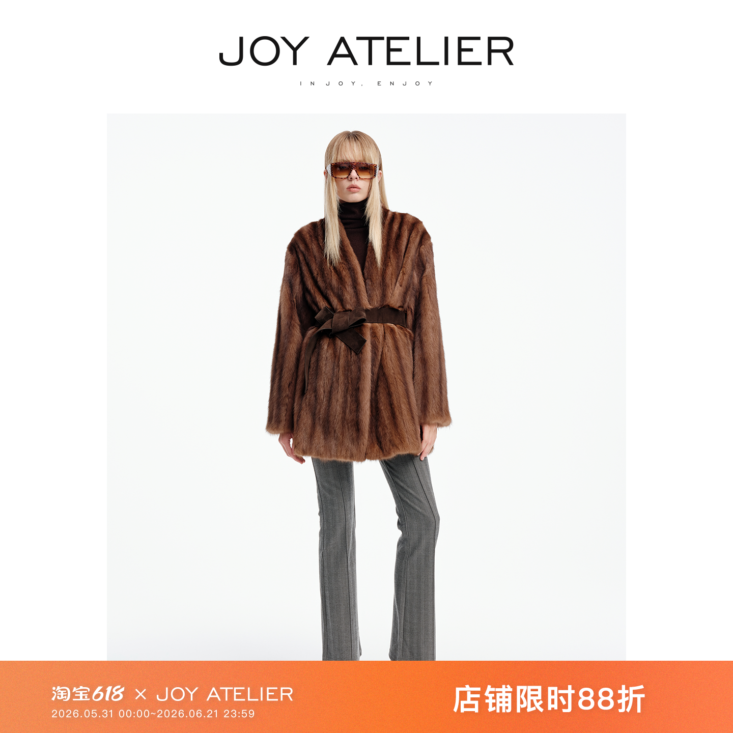 JOY西伯利亚情人 紫貂平替野生水貂全抽V领中长款收腰皮草外套