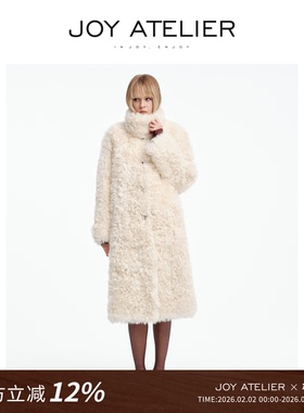 JOY6868天际云朵 珍珠白立领长款卷曲羊皮毛一体外套小A字版皮草