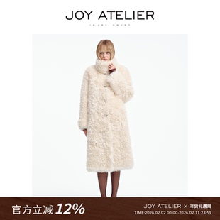 JOY6868天际云朵 珍珠白立领长款卷曲羊皮毛一体外套小A字版皮草