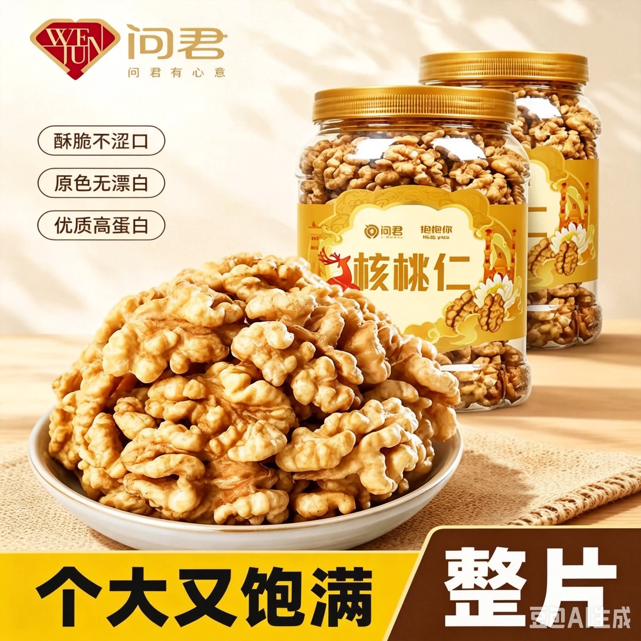 问君核桃仁罐装原味无漂白酥脆不涩口孕妇优质高蛋白坚果零食