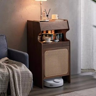 扫地机器人柜置物架柜子云鲸收纳柜实木沙发边几黑胡桃木电视边柜