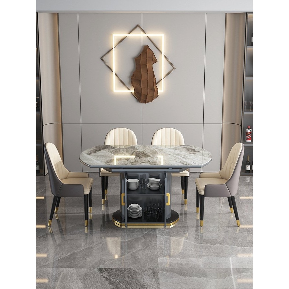 岩板餐桌椅组合轻奢家用小户型伸缩储物电磁炉可变圆六人八人饭桌,住宅家具,岩板餐桌,淘宝优惠券,粉丝福利购,淘宝优惠卷