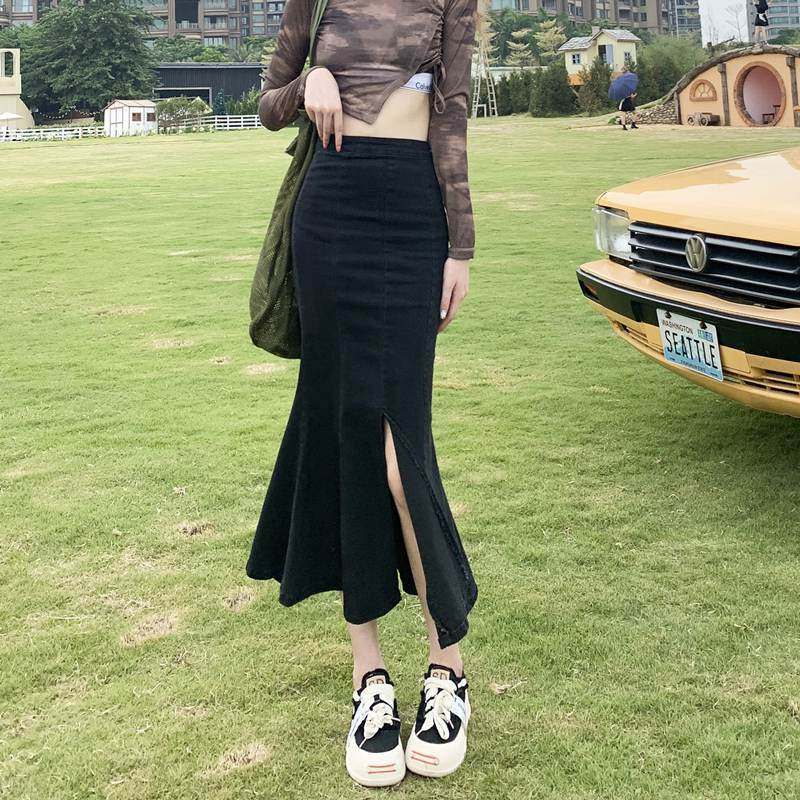 大码女装春夏开叉弹力包臀牛仔半身裙胖mm高腰显瘦中长款鱼尾裙子,女装/女士精品,大码半身裙,淘宝优惠券,粉丝福利购,淘宝优惠卷