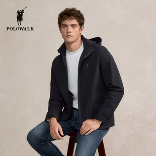 简约通勤出游加绒连帽外套男式 新品 连帽茄克2025秋季 POLOWALK男装