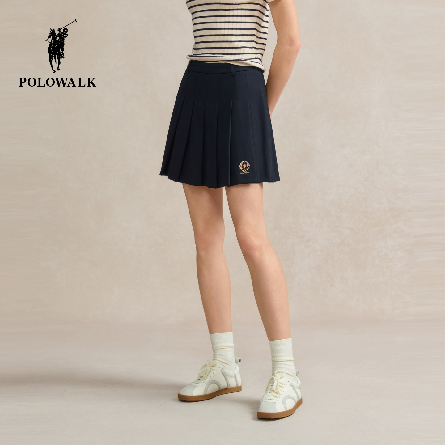 POLOWALK女式半裙2026春季裤新品复古A版百褶裙学院风女装裙子