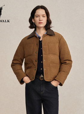 POLOWALK女式羽绒服2025冬季新品翻领复古休闲90鸭绒保暖羽绒外套