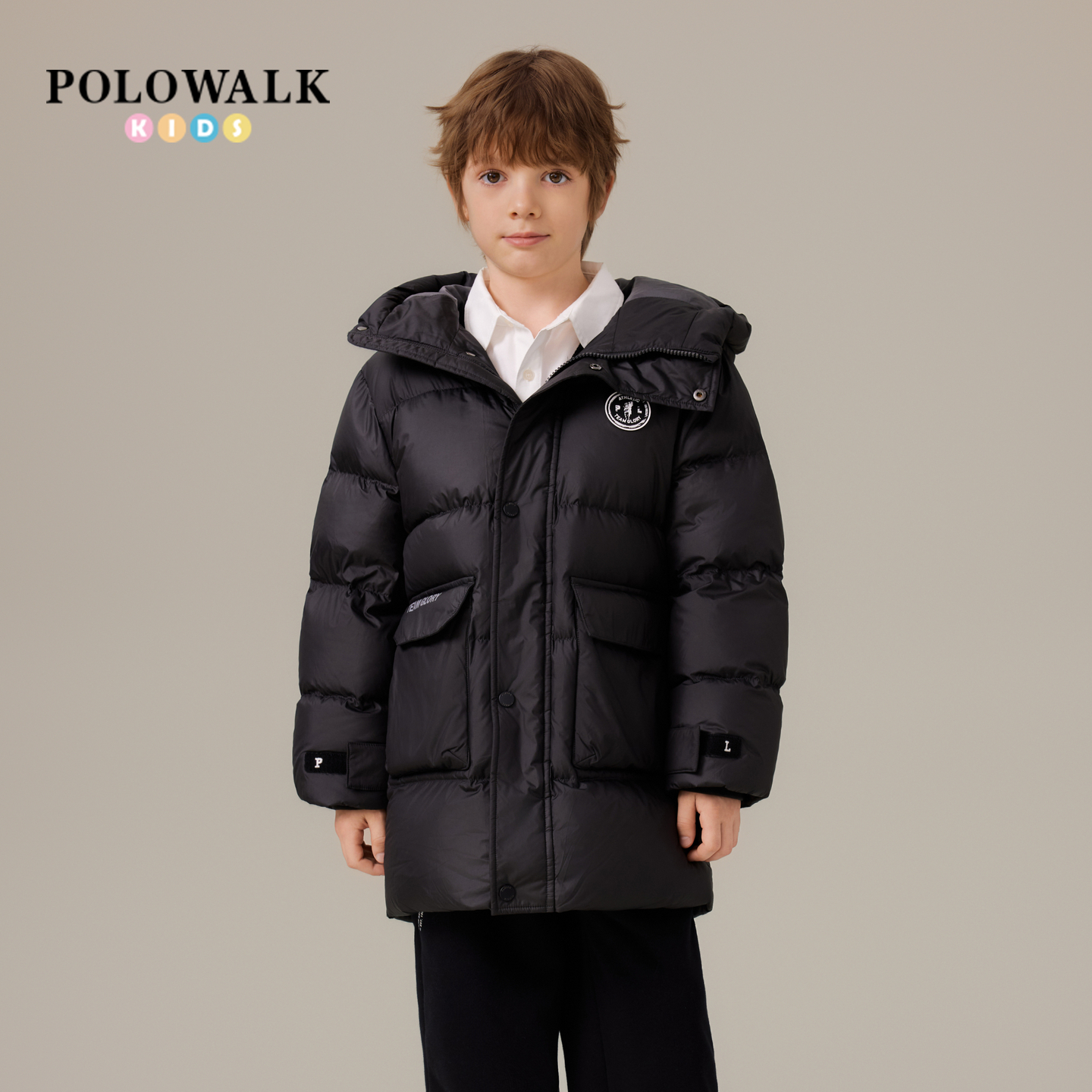 POLOWALK童装男童羽绒服2025冬季新品时尚连帽90鸭绒保暖羽绒外套