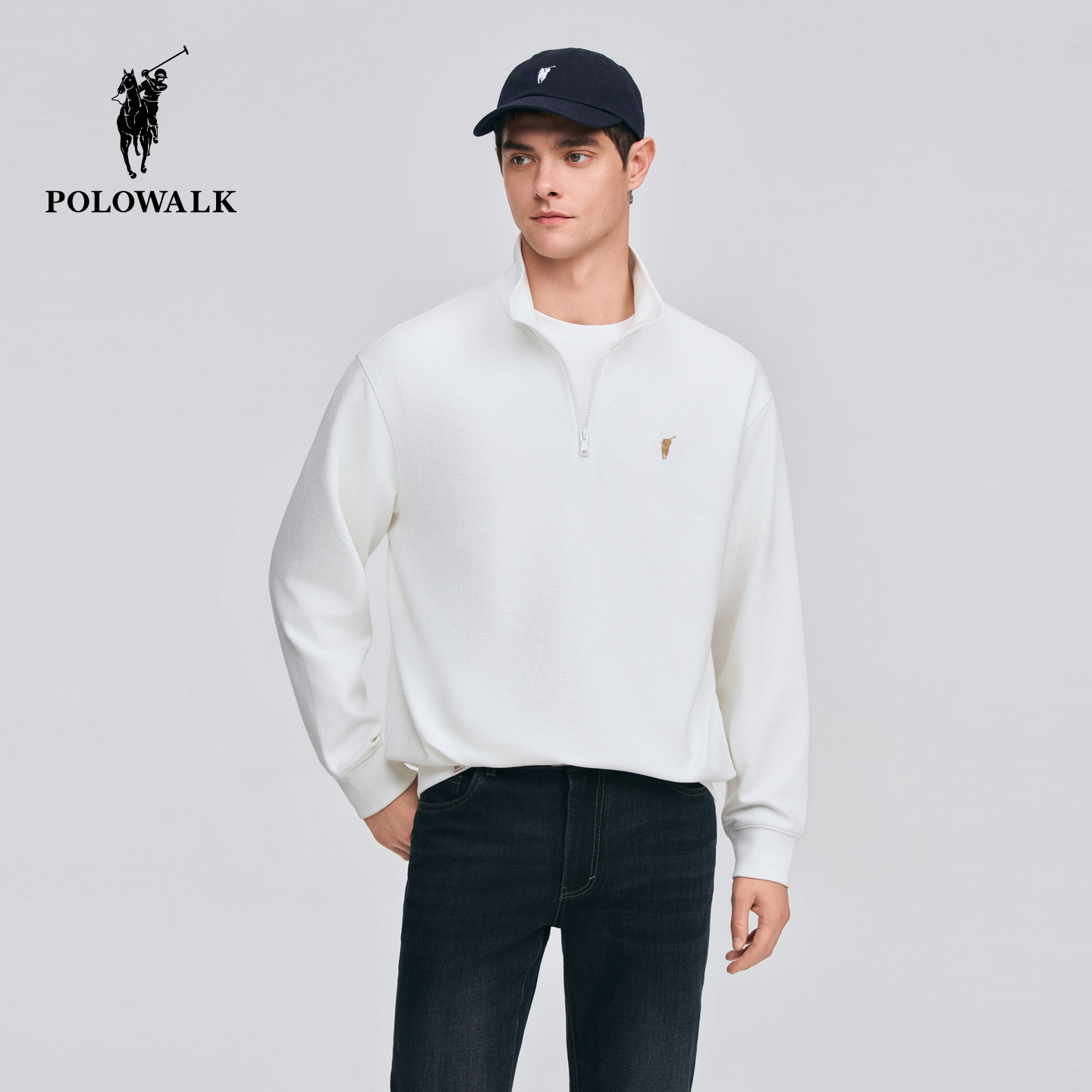 POLOWALK男式卫衣2026春季新品简约纯色立领半拉链套头休闲卫衣